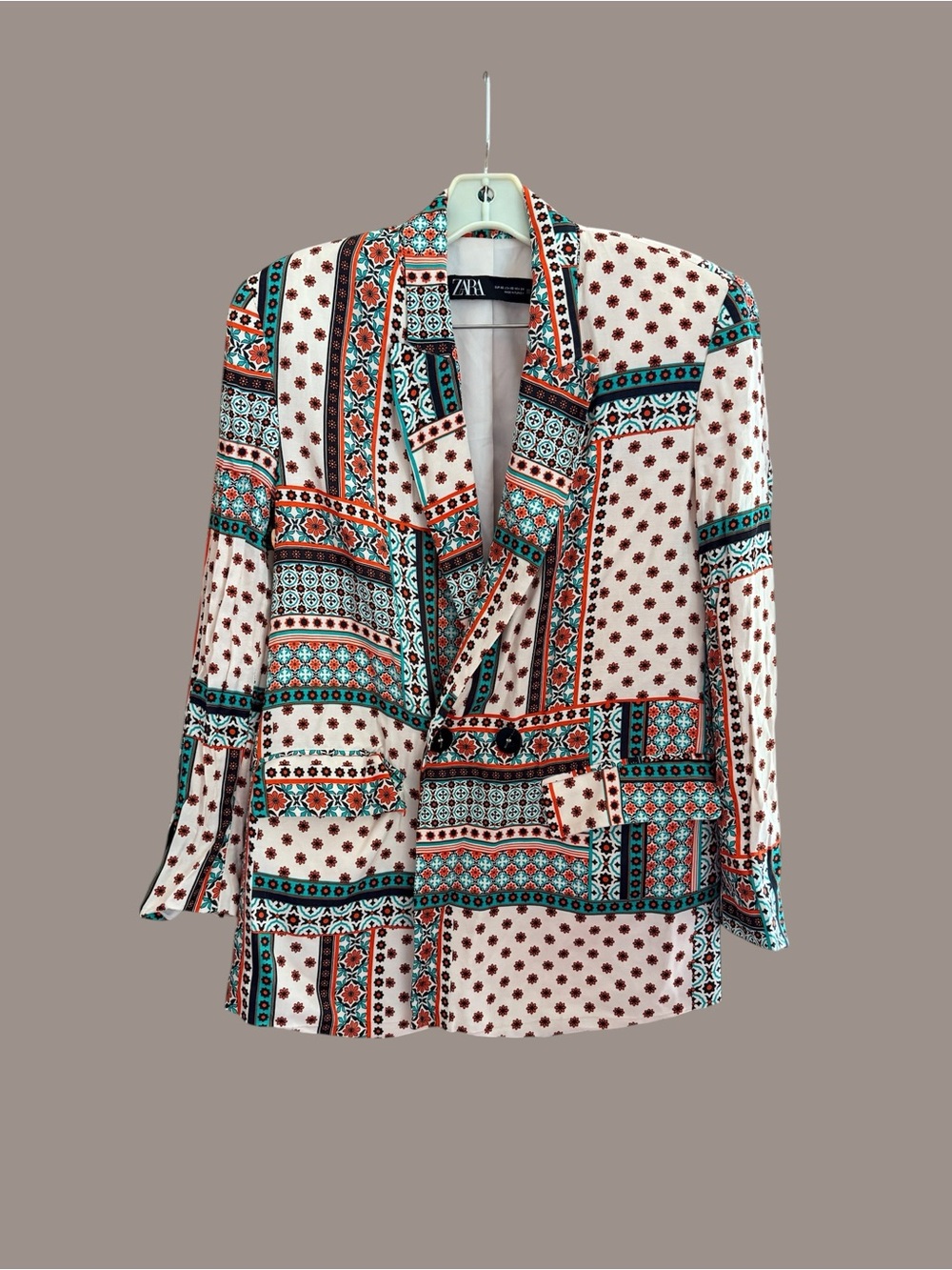 Zara Retro Patchwork Satin-Effect Blazer - Retro Mediterranean Fun!